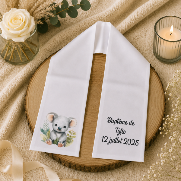 Echarpe de baptême ou communion personnalisée - Modèle koala