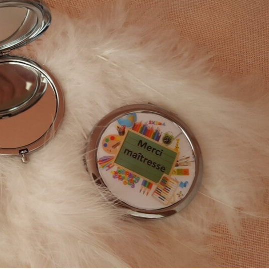 Miroir de poche personnalisé - Modèle tableau avec motif école