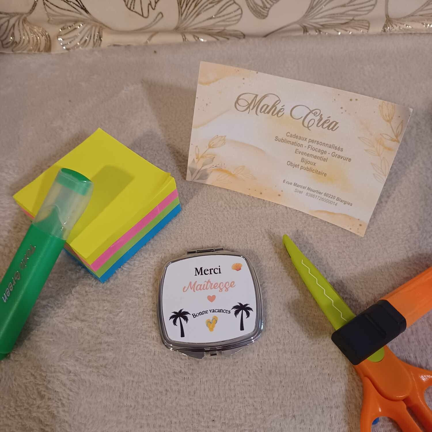 Miroir de poche personnalisé - Modèle tong et palmier