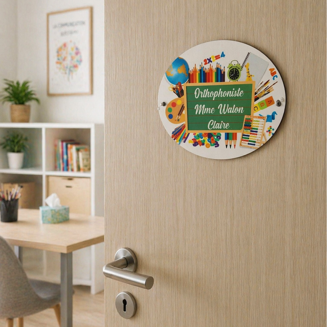 Plaque de porte personnalisée - Modèle motif école autour d'un tableau