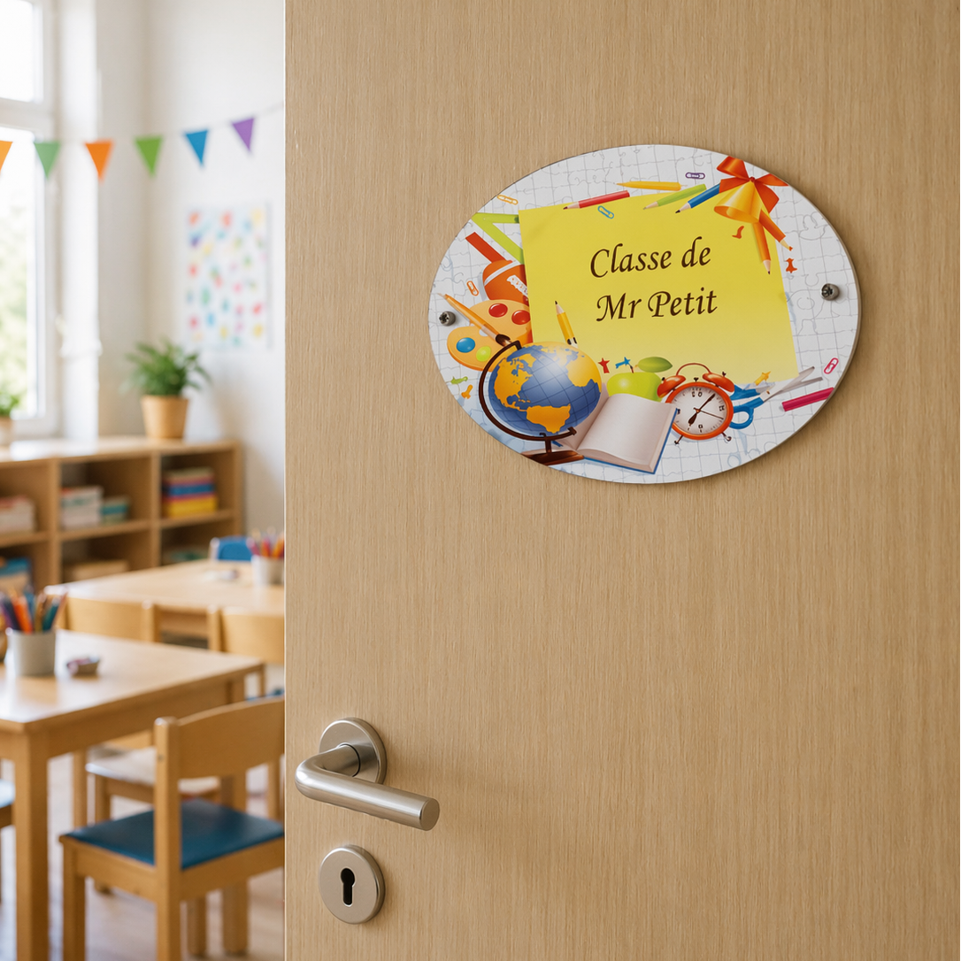 Plaque de porte personnalisée - Modèle motif école autour post-it