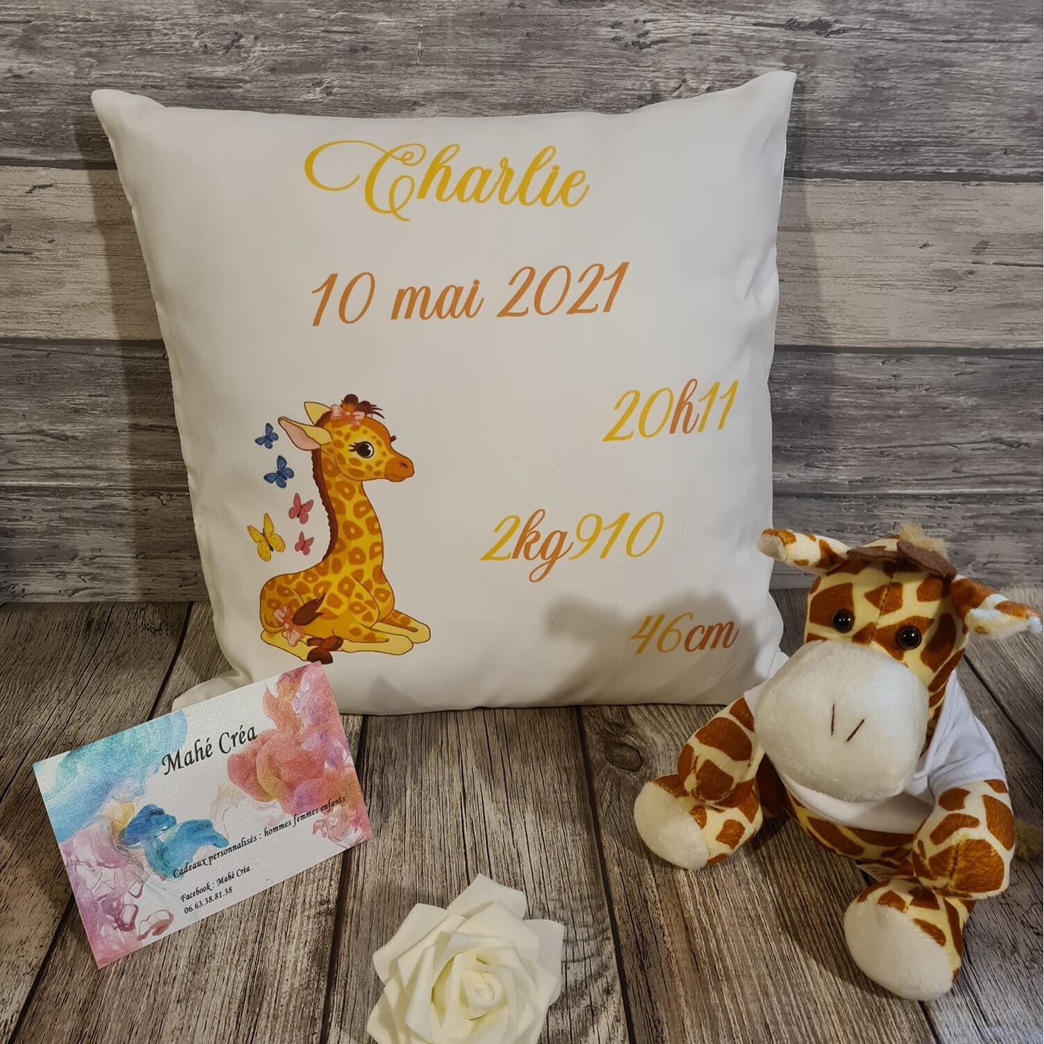 Coussin de naissance personnalisé - Modèle girafe