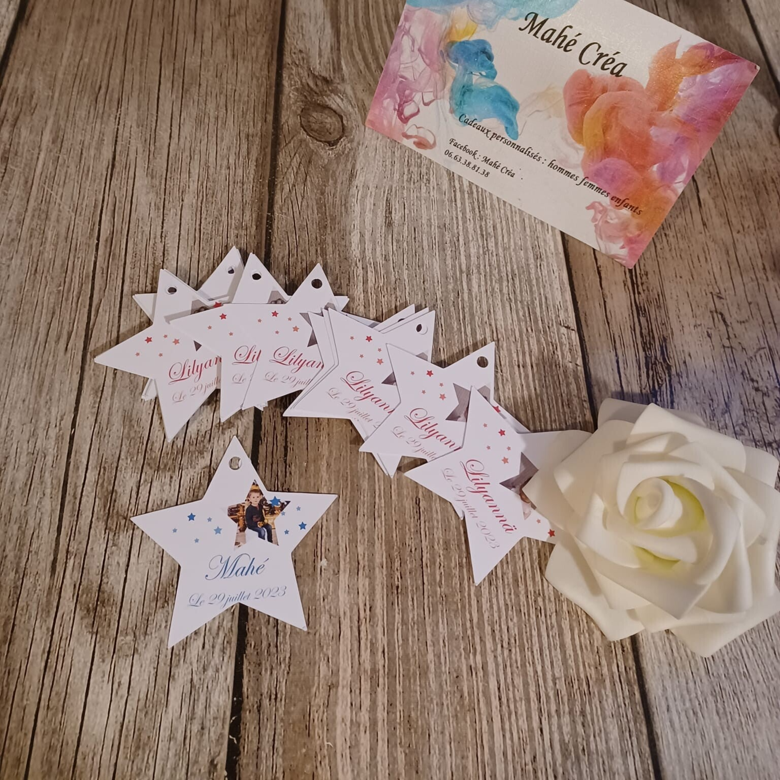 Etiquette étoile en papier cartonnée personnalisée - Modèle étoile + photo