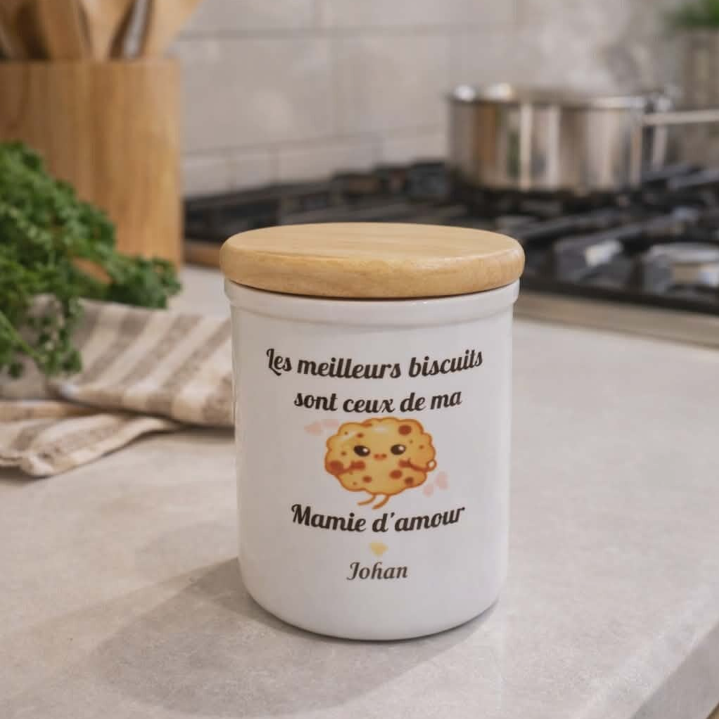 Pot de cuisine céramique personnalisé avec bouchon - Modèle cookie