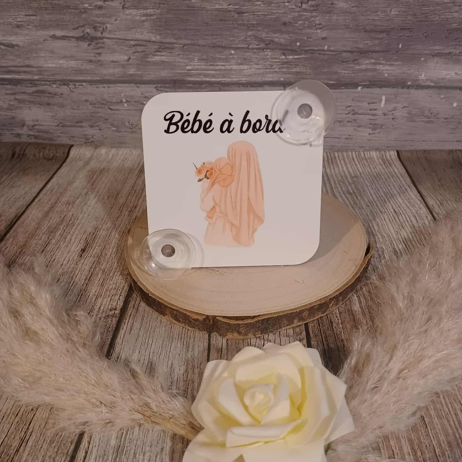 Panneau "à bord" personnalisé - Modèle mère musulmane avec son enfant