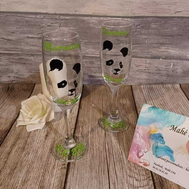 Flûte à champagne personnalisée vinyle adhésif - Modèle tête de panda