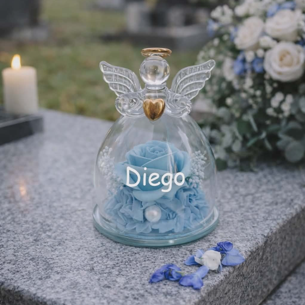 Ange en verre avec roses éternelles personnalisé - Modèle bleu