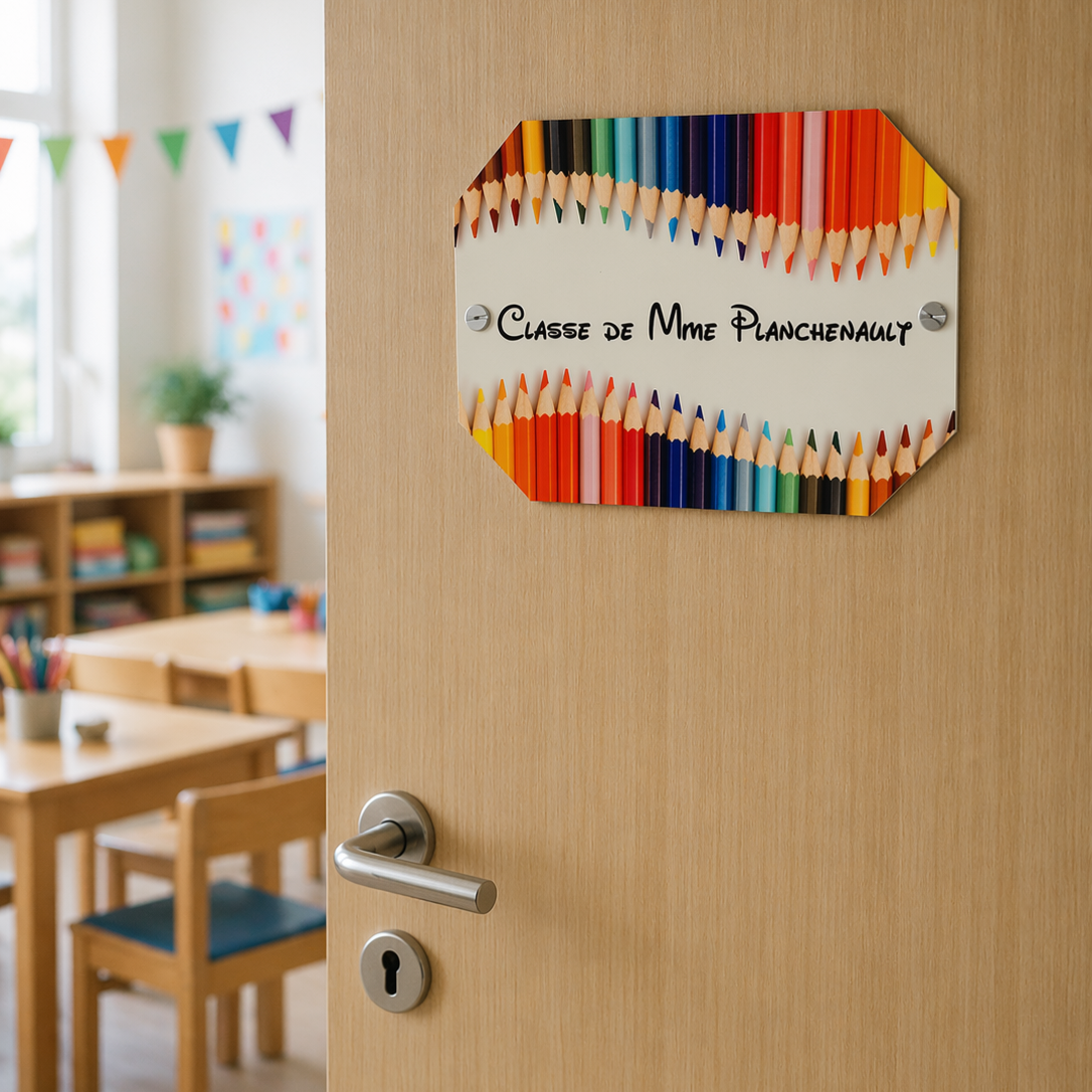 Plaque de porte personnalisée - Modèle crayon de couleur