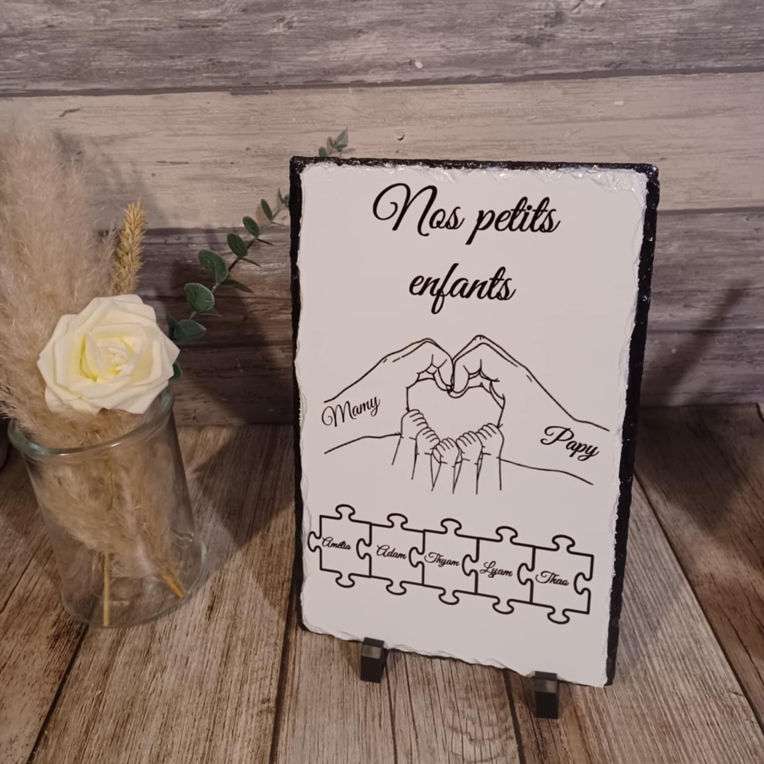 Ardoise rectangle personnalisée - Modèle mains et puzzle