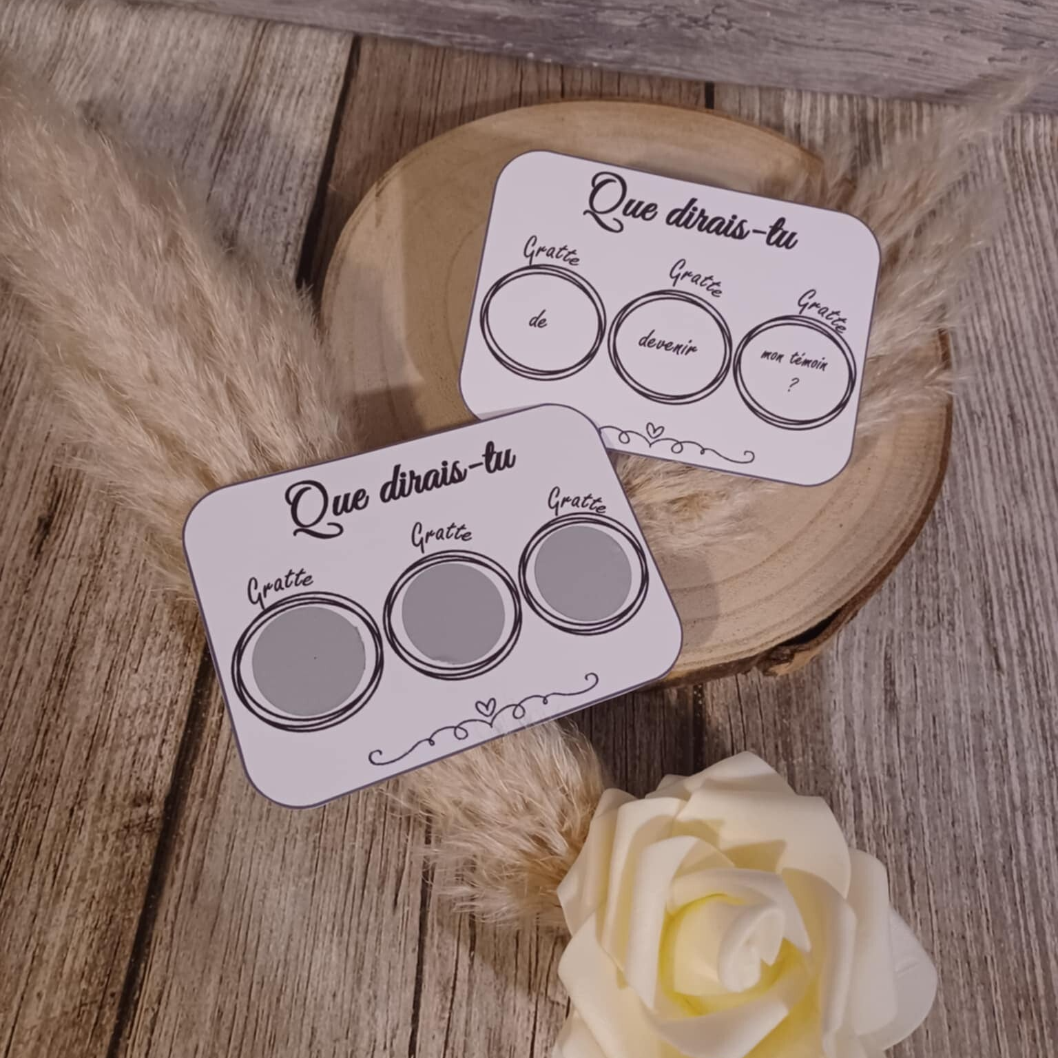 Ticket à gratter personnalisé - Modèle 3 pastilles et ornement cœur