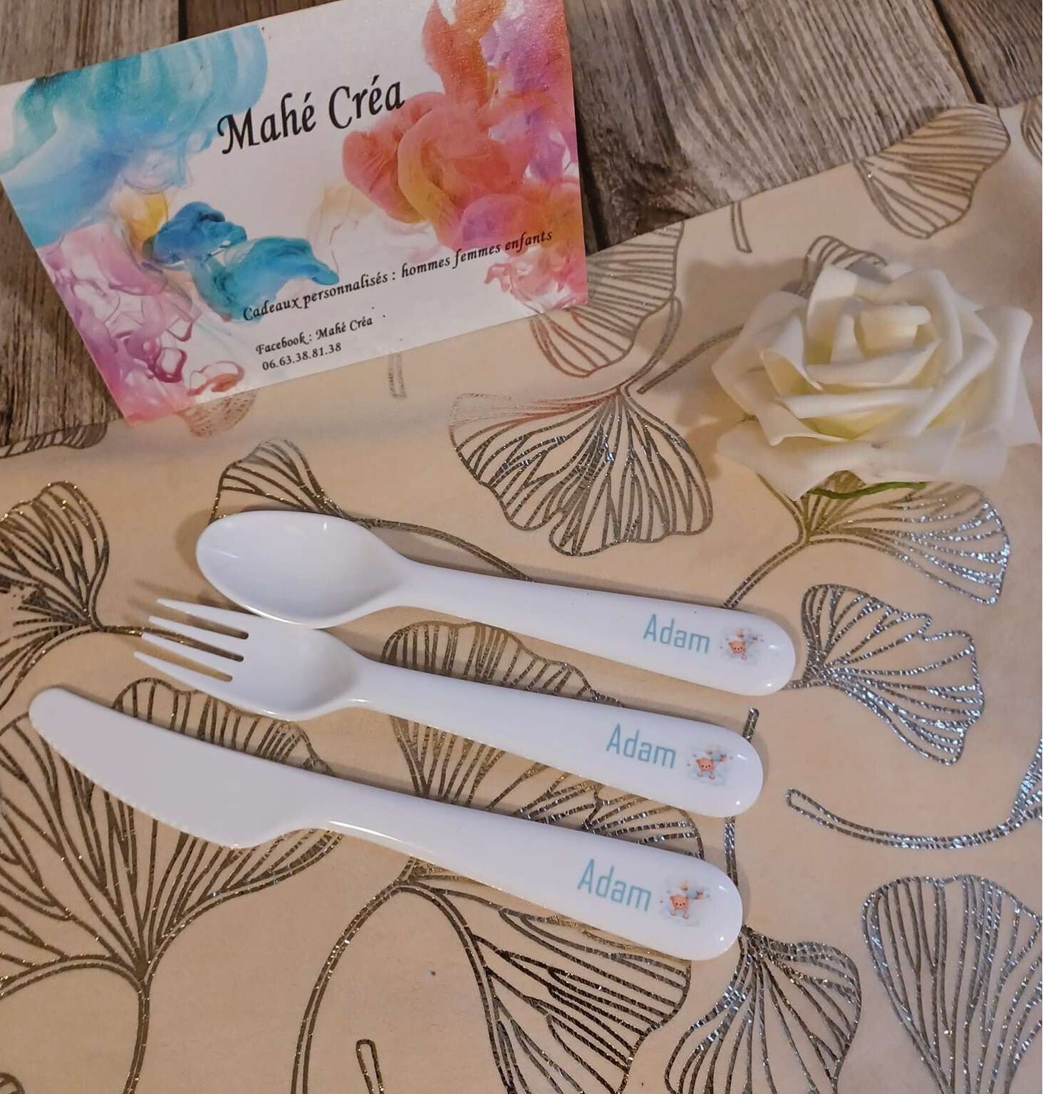 Lot de couverts personnalisés - Modèle ourson avec ballon