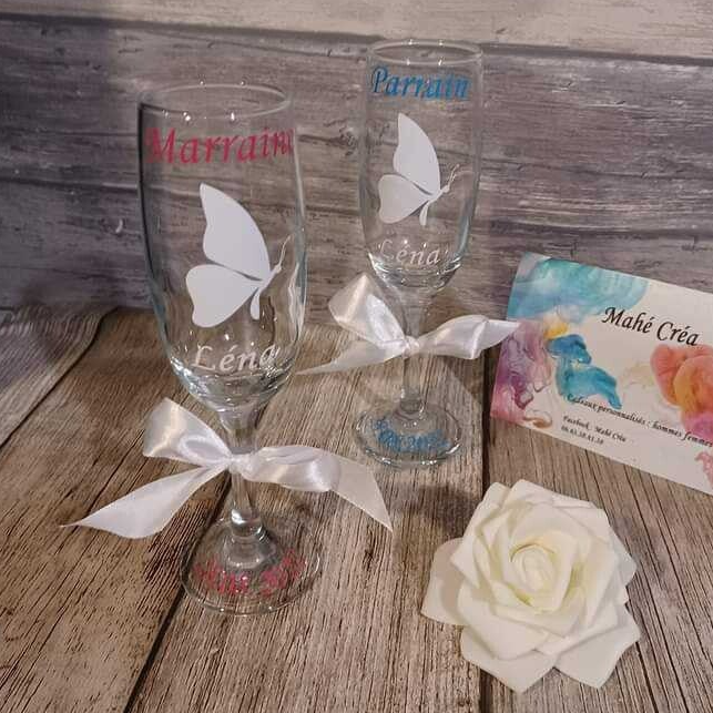 Flûte à champagne personnalisée vinyle adhésif - Modèle papillon