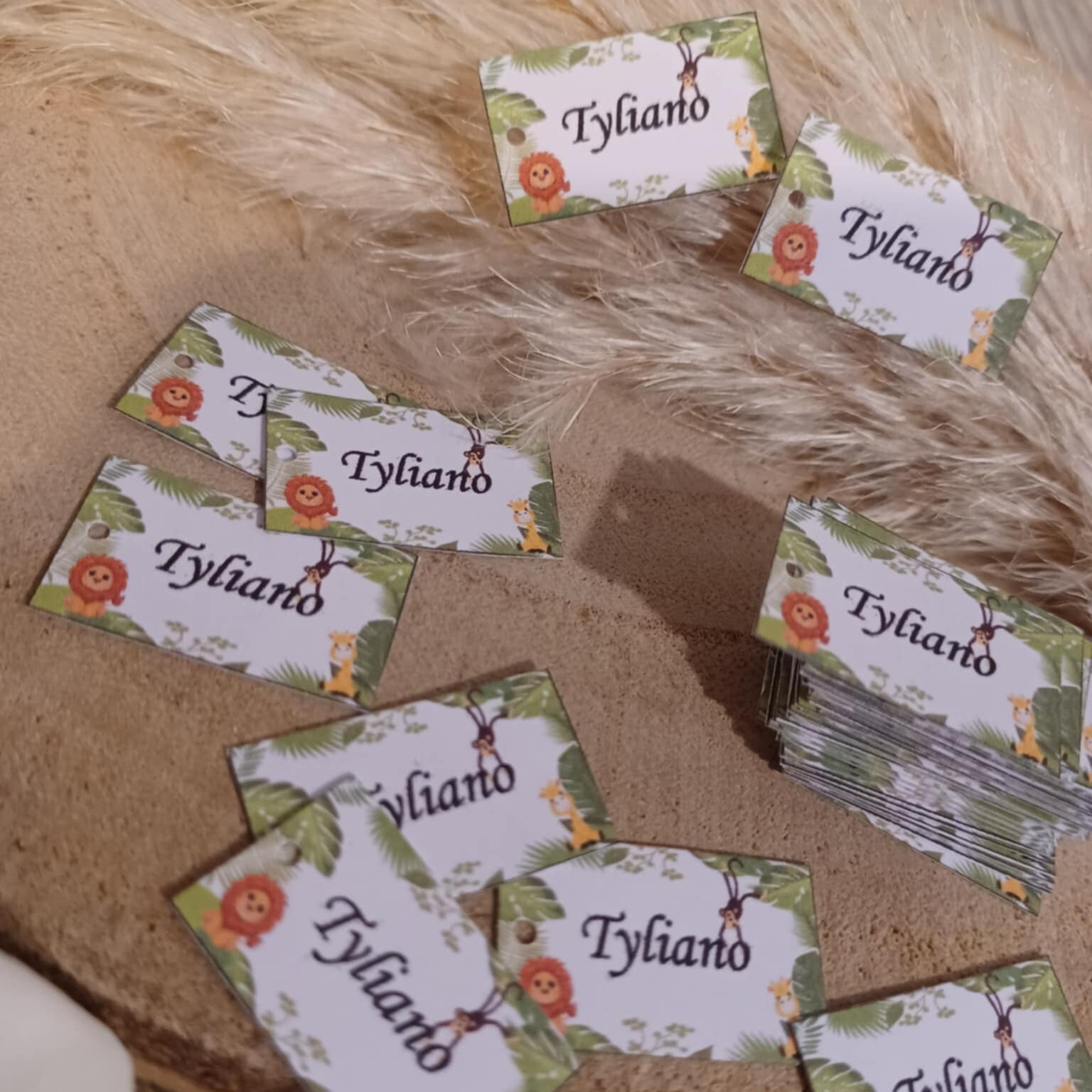 Etiquette rectangle en papier cartonnée personnalisée - Modèle cadre feuille tropical et animaux de la jungle