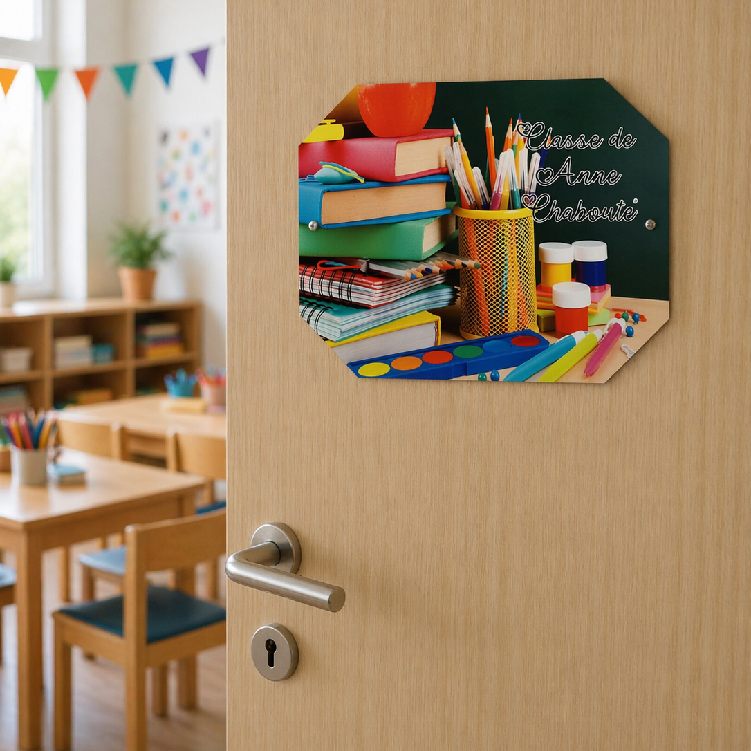 Plaque de porte personnalisée - Modèle livres avec pomme