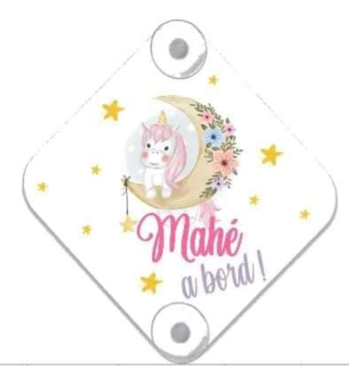 Panneau "à bord" personnalisé - Modèle licorne + étoiles