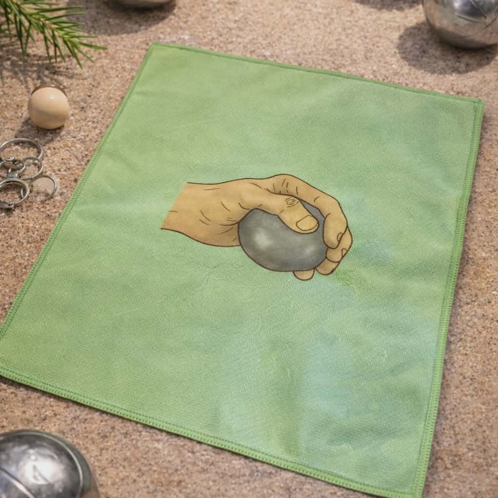 Chiffon personnalisé - Modèle main avec boule de pétanque