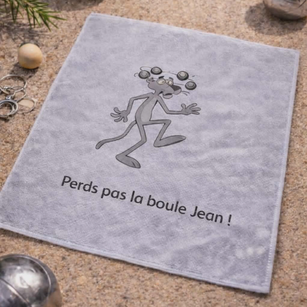 Chiffon personnalisé - Modèle panthère rose et boules de pétanque