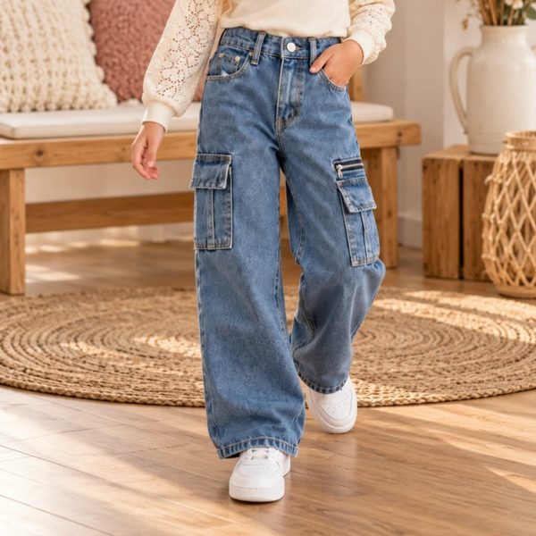 Jean cargo - Fille - Couleur Jean