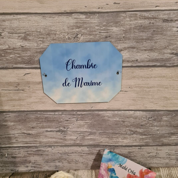 Plaque de porte personnalisée - Modèle fond bleu