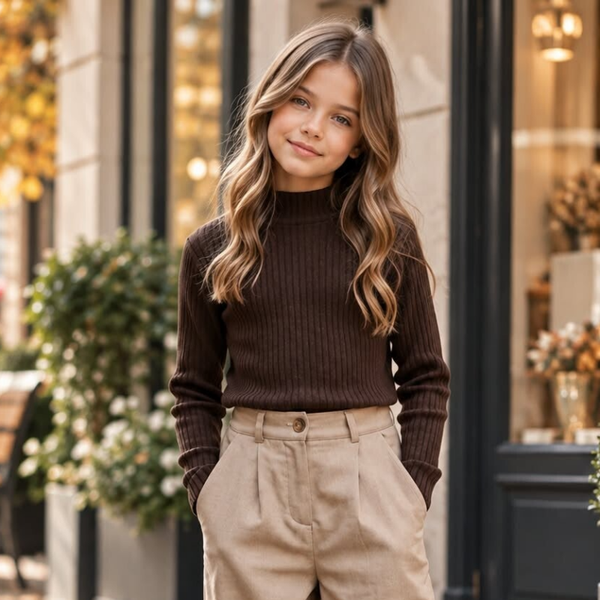 Pull doux léger - Fille - Marron