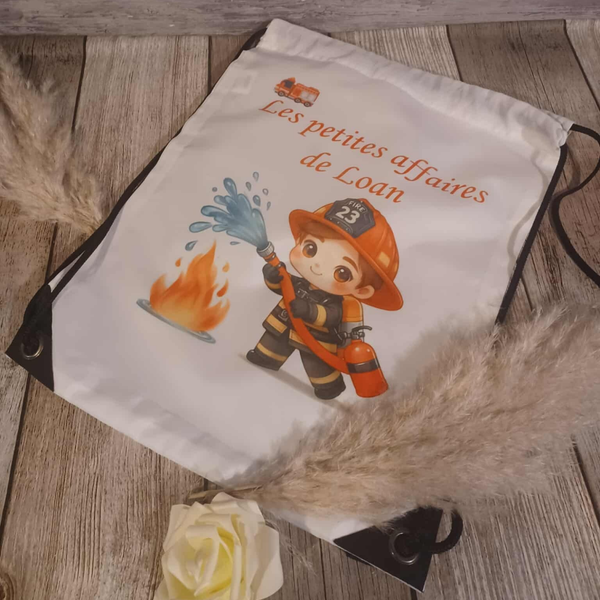 Sac à dos ficelle personnalisé - Modèle pompier et camion de pompier