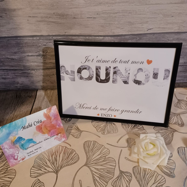 Affiche personnalisée photo dans les lettres "NOUNOU" - Modèle 100% personnalisable selon vos souhaits
