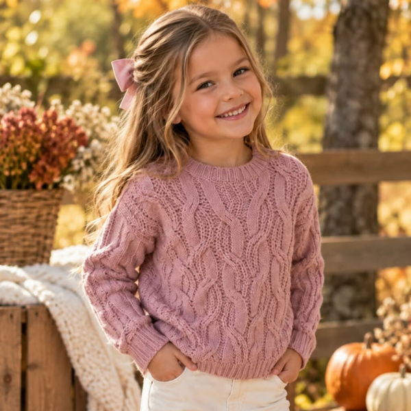 Pull à torsades - Fille - Rose