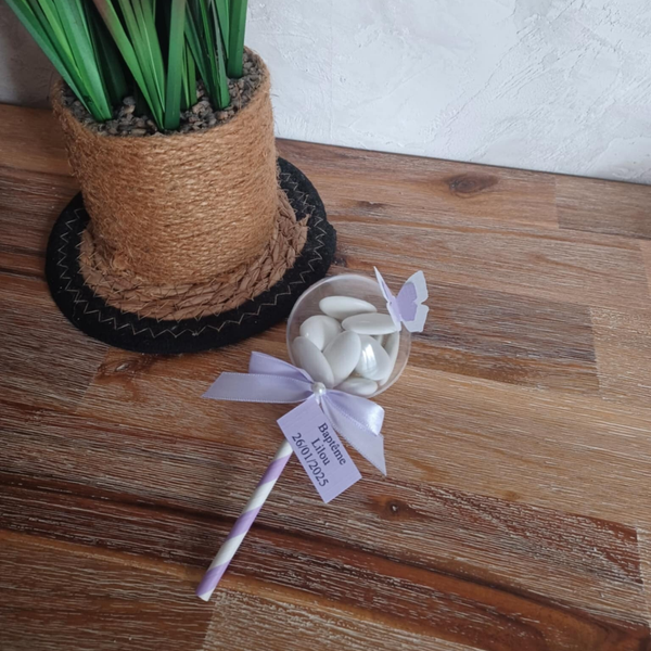 Contenants à dragées personnalisé - Modèle sucette papillon