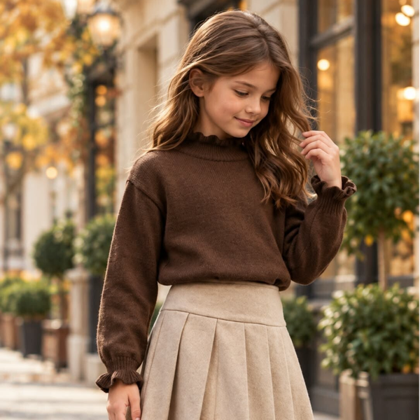 Pull col roulé - Fille - Marron