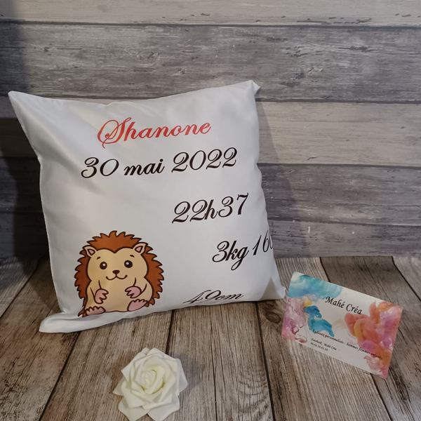 Coussin de naissance personnalisé - Modèle hérisson
