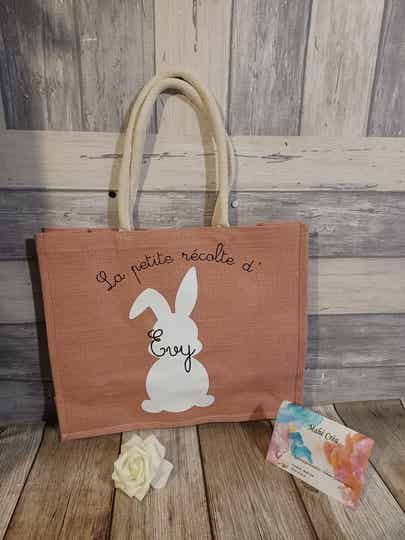 Sac cabas en jute personnalisé - Modèle Pâques lapin