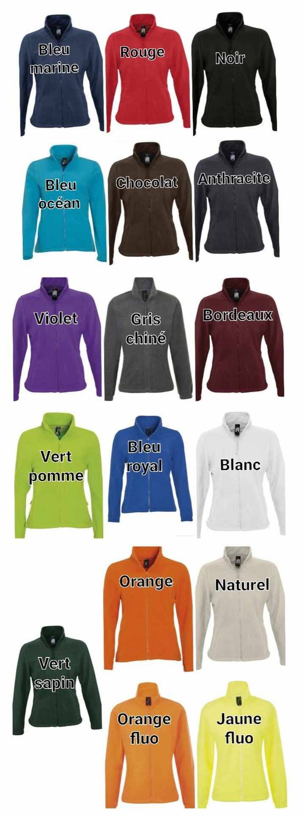 Polaire femme couleur flocage - Modèle 100% personnalisable selon vos souhaits