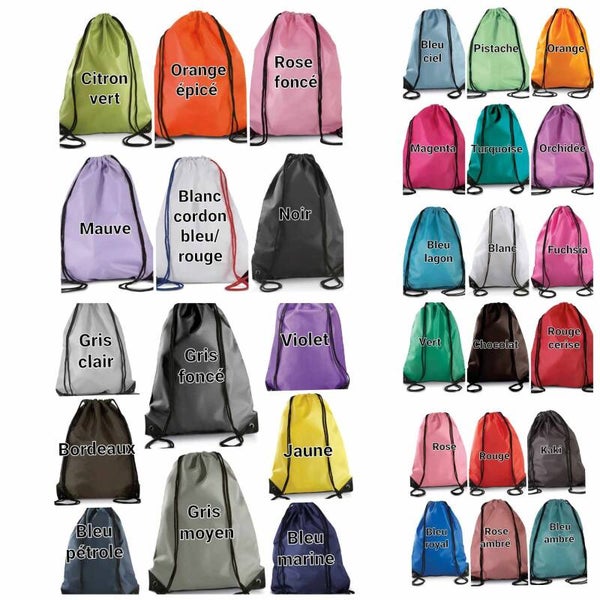 Sac à dos ficelle couleur personnalisé - Modèle 100% personnalisable selon vos souhaits