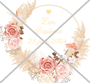 Planche étiquettes autocollantes ronde 4cm- Modèle couronne pampa et roses