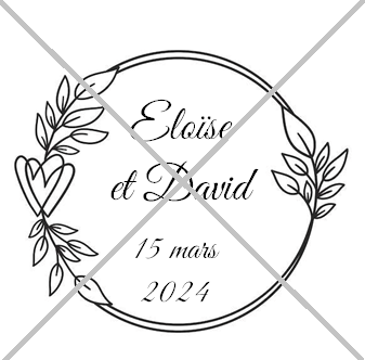 Planche étiquettes autocollantes ronde 4cm- Modèle coeur avec feuilles