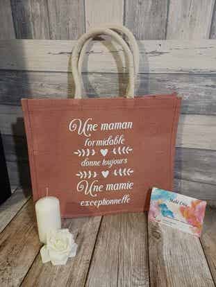 Sac cabas en jute personnalisé - Modèle 2 épis avec cœur