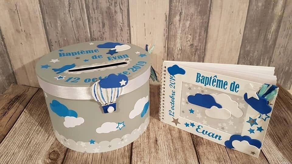 Thème mongolfière/nuage - Bleu/Gris/Blanc