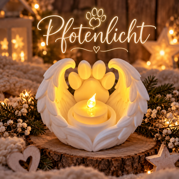 Pfotenlicht – Erinnerungslicht mit Engelsflügeln für deinen treuen Begleiter