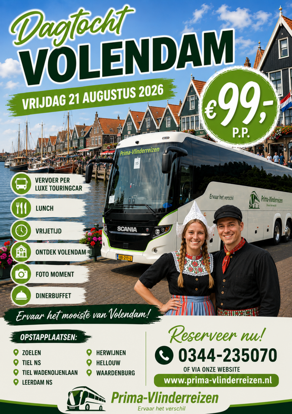 Dagtocht Volendam 21 augustus 2026
