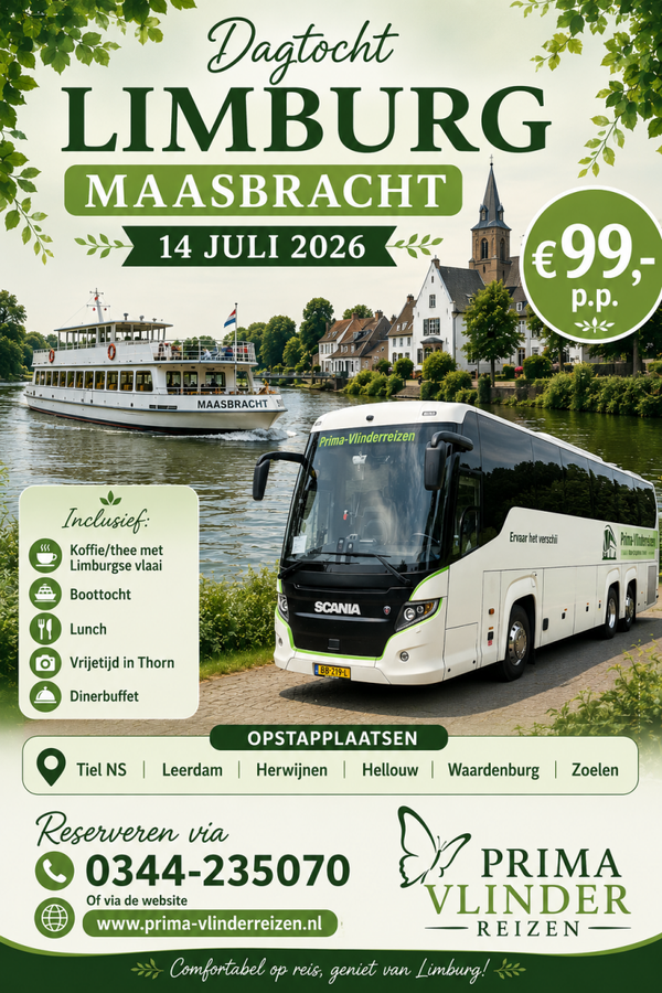 Dagtocht Limburg di 14 juli 2026 VERTREK- GARANTIE