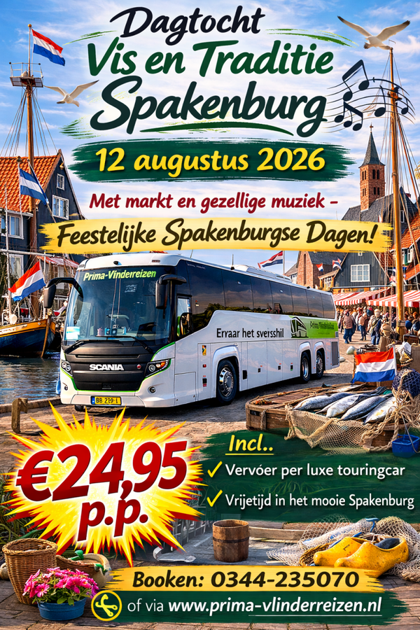 Dagtocht Botter, Vis en Traditie Spakenburg 12 augustus 2026 VERTREK- GARANTIE