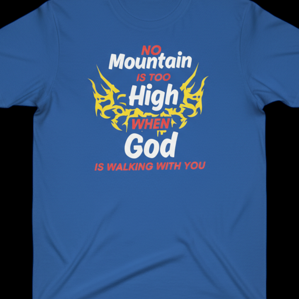 faith-based Christian t-shirt/unisex/no mountain is too high when God is walking with you