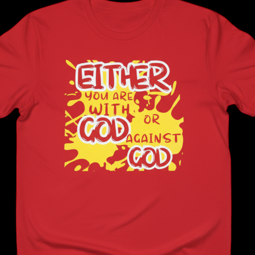 FAITH-BASED CHRISTIAN TEE FOR MEN AND WOMEN/EITHER YOU ARE WITH GOD OR AGAINST GOD