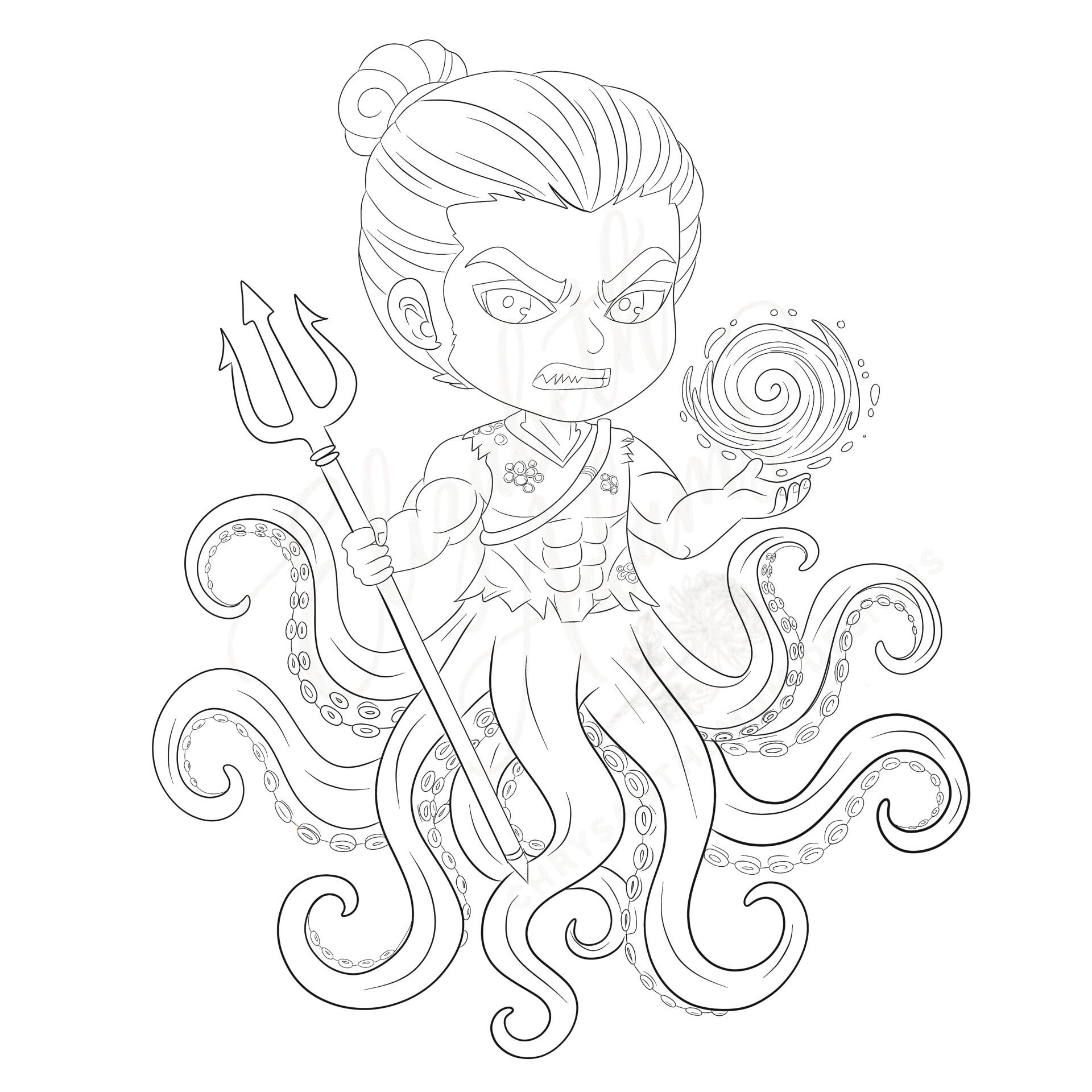 Kraken Chibi Art - Premade Sketch
