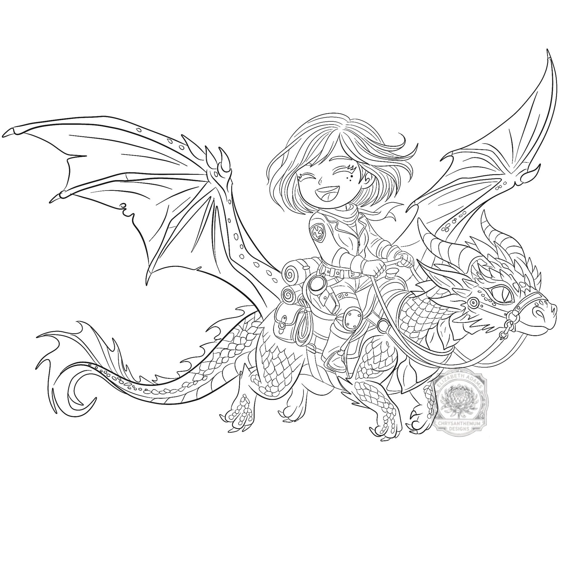Dragon Riding Princess - Premade Chibi Art Sketch