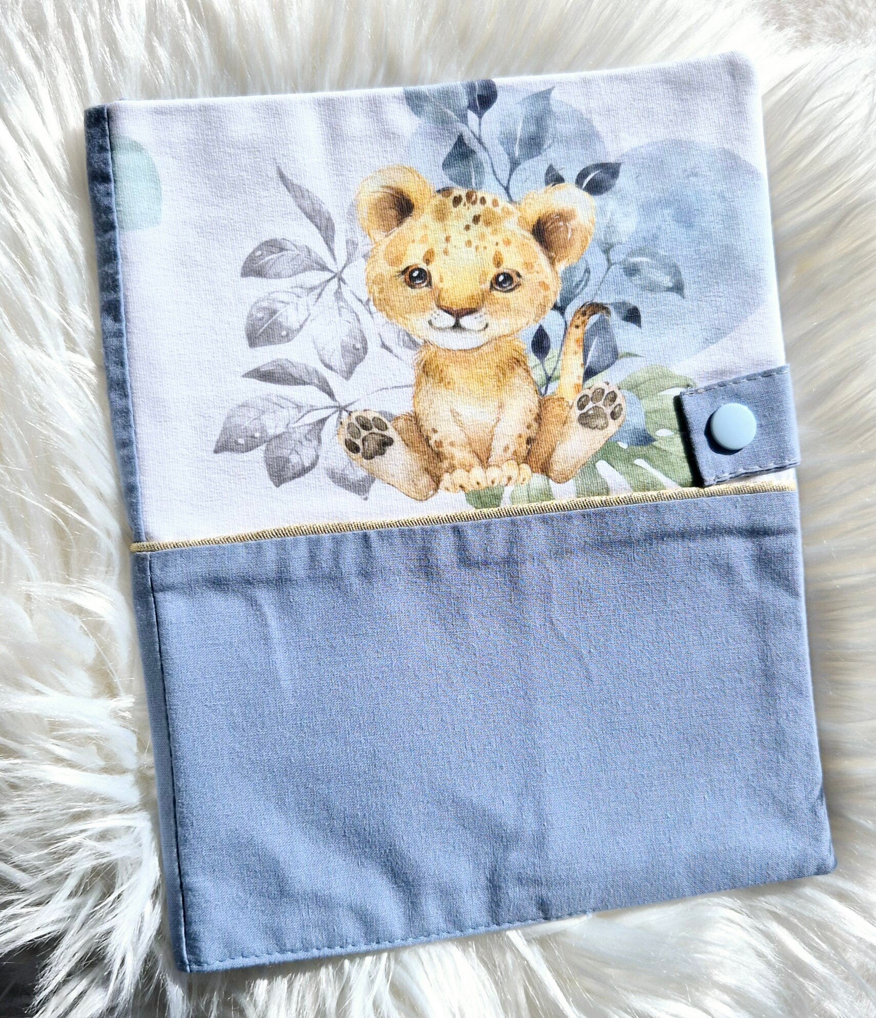 Protège carnet de santé Lionceau bleu