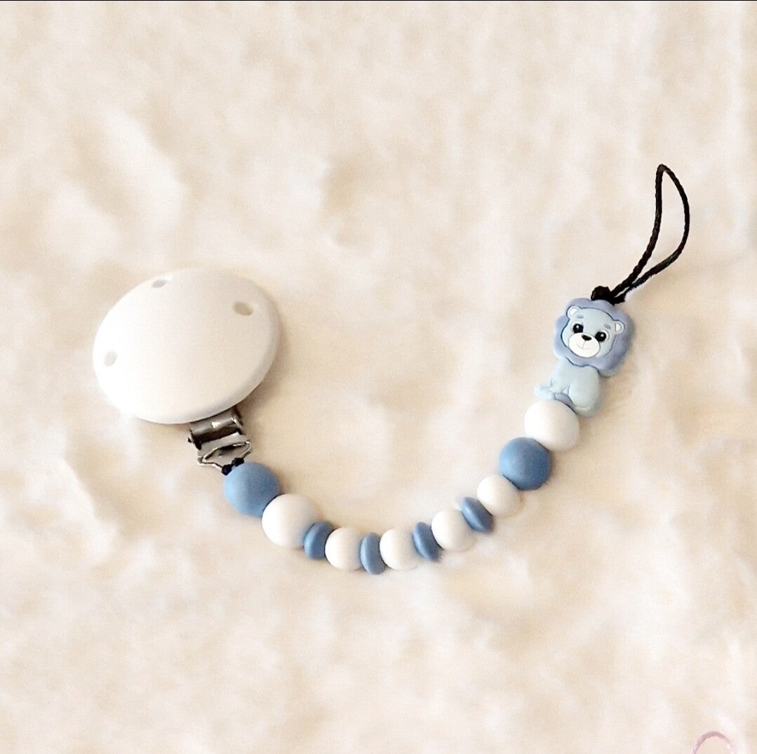 Attache tétine personnalisé lion bleu