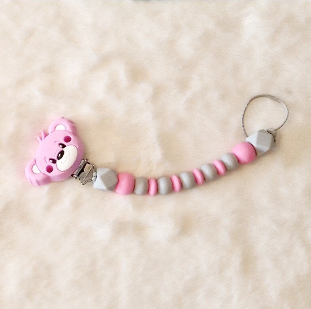 Attache tétine personnalisé ourson rose