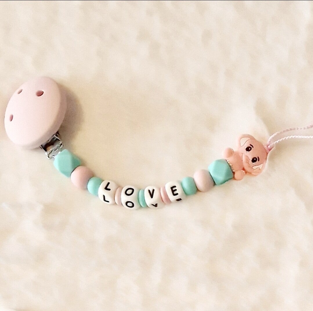 Attache tétine personnalisé éléphant rose