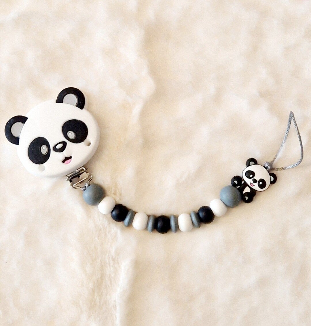 Attache tétine personnalisé panda gris